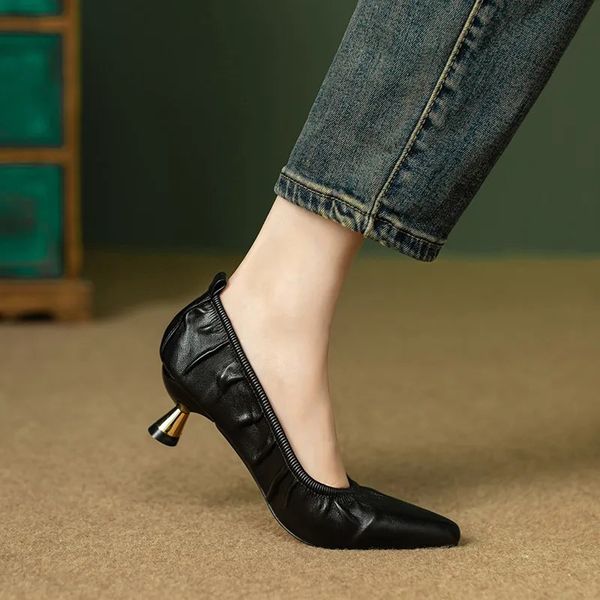 Womens Pumps Stretch Boat Shoes Pointed Toe Basic Pump High Heels Concise Slip on Dress Shoes Autumn Zapatos Mujer 241014