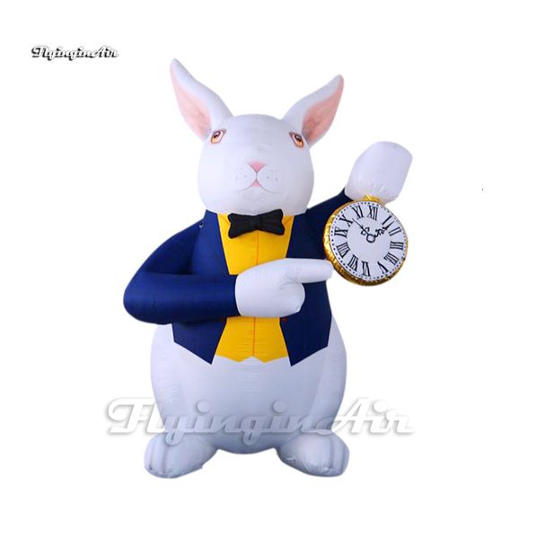 Personalized Advertising Inflatable Rabbit Balloon Easter Character Air Blown Timed Bunny Holding A Clock For Parade Show