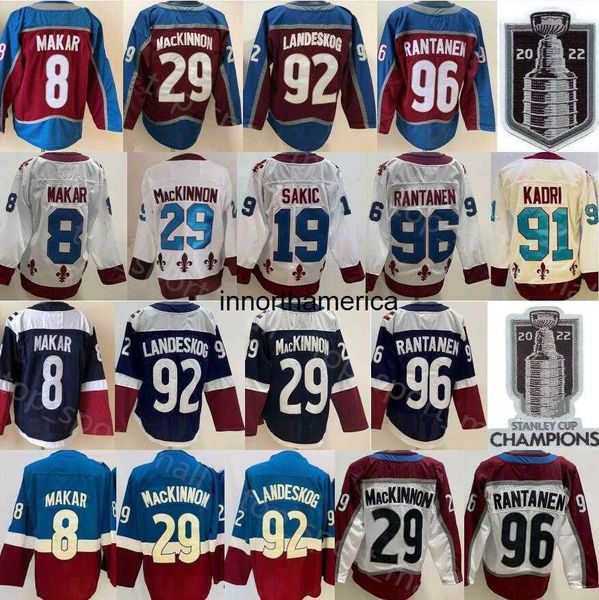 2022 Ncaa Men Stanley Cup Final Hockey 8 Cale Makar Jersey 29 Nathan Mackinnon 92 Gabriel Landeskog Mikko Rantanen Joe Sakic Nazem Kadri Blu