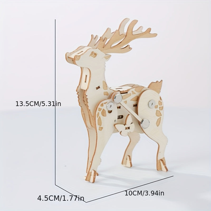 TEMU 1 Piece Walking Deer Wooden Three-dimensional Puzzle Toy Mechanical Gear Handmade Diy Puzzle Christmas Gift Desktop Ornaments Decorative Crafts