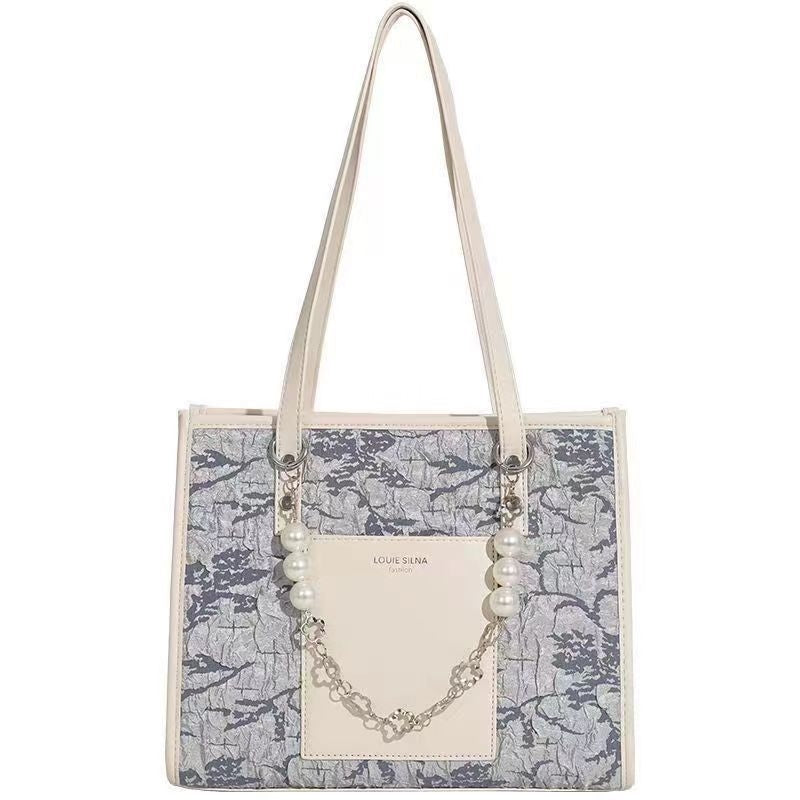 Women&#039;s New Personalized Sea Salt Blue Pattern Cloth Large Capacity Commuting Tote Bag with High Quality and Small Crowd Women&#039;s Bag