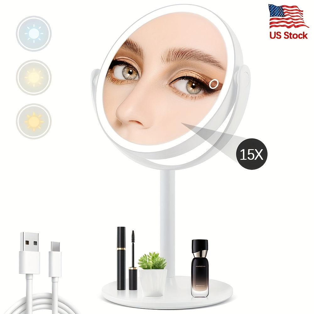 TEMU American Station M16-25x, Beauty And Personal Care With Lighted Makeup Mirror, 25x Magnifying Glass With Light And Touch Switch, 3-color Light