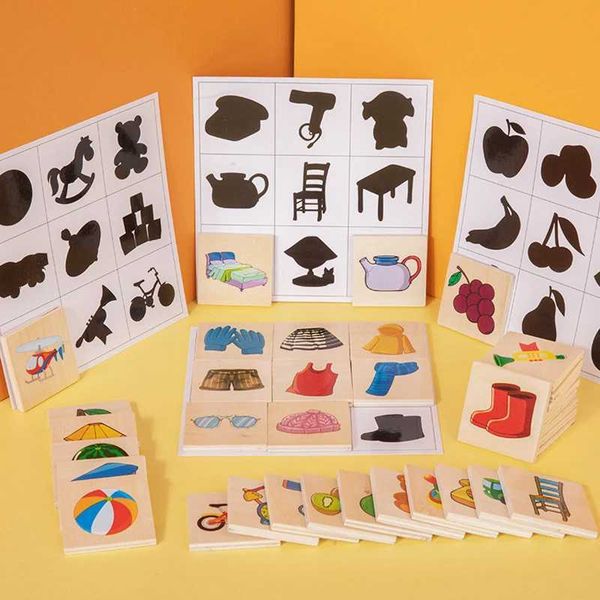 Montessori Shape Matching Board Game Find Shadow Matched Images Animal Fruit Blocks Puzzles Educational Toys For Children Wooden Y240801