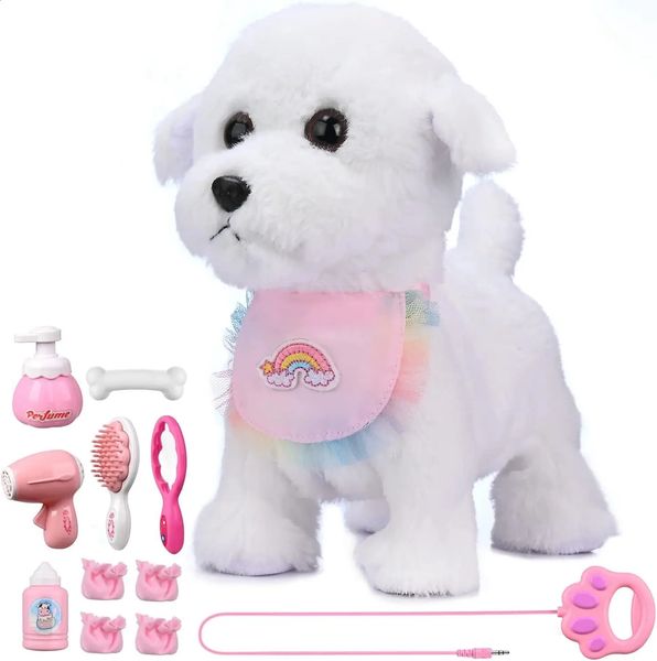 Plush puppy electronic interactive toy children wagging their tails pretending to dress up stuffed dog walking barking toy dog with belt 241