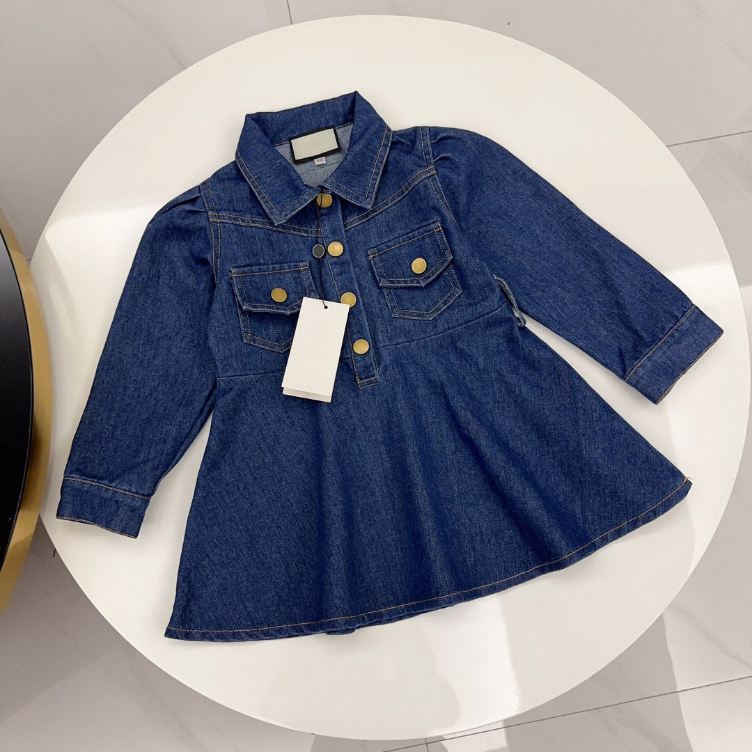 Luxury Denim Dress For Kids Designer G Dresses Brand Sweet Long Sleeve Skirt High Quality Child One Piece Dress -8 Casual Girls Children Skirts DZD2