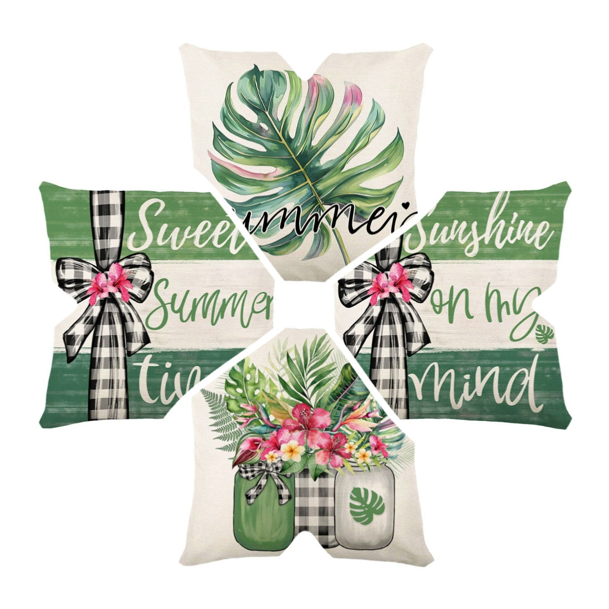 Greenery Alphabet Pillowcase Linen Teal Cushion Covers 45 x 45