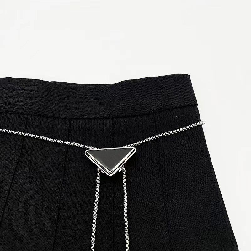 Leather triangle necktie for women men bolo tie luxury designer tie teenager Belt waist bag school formal shirt clothes mini ladies strap black neck