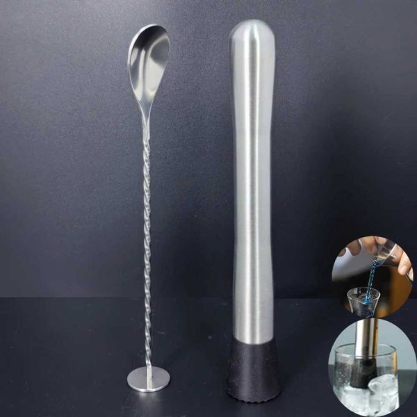 2-piece fruit blender bar spoon stainless steel Caipirinha Pestles cocktail shaker accessory tool set W240827