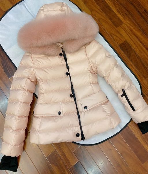 Women Black Short Down jackets Designer Winter Coat Real Fox Fur Hooded Slim Outerwear y2k2