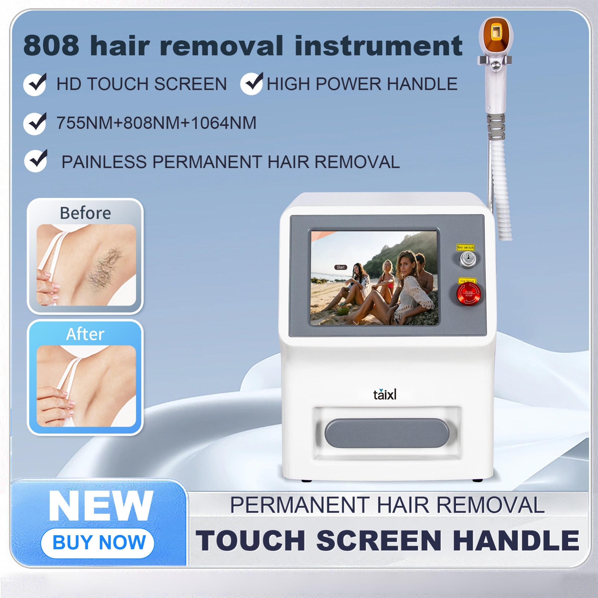 Painless Alexandrite Laser Permanent Hair Remover 755nm 808nm 1064nm Diode Laser Hair Removal Machine Epilation Definitive