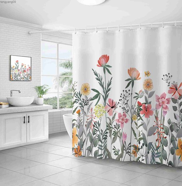 Shower Curtains Green Plant And Flowers Shower Curtains Waterproof Fabric Cloth Bathroom Decoration Supply Washable Bath Room Curtains R2308