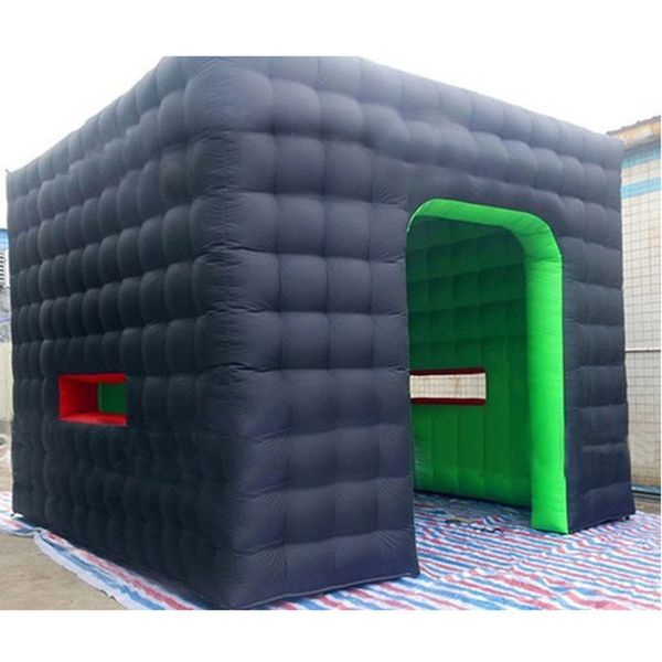 Free shipping Celebration ceremony 6mLx6mLx3.5mH (20x20x11.5ft) big green-black inflatable cube tent square kiosk with door for outdoor even
