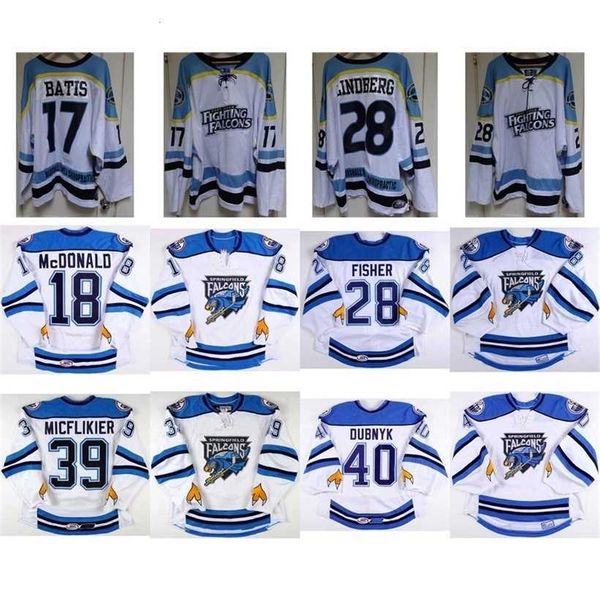 C2604 MitNess 2017 AHL Springfield Falcons 18 Colin McDonald 28 Glenn Fisher Mens Womens Kids 100% Embroidery Custom Ice Hockey Jerseys Goal