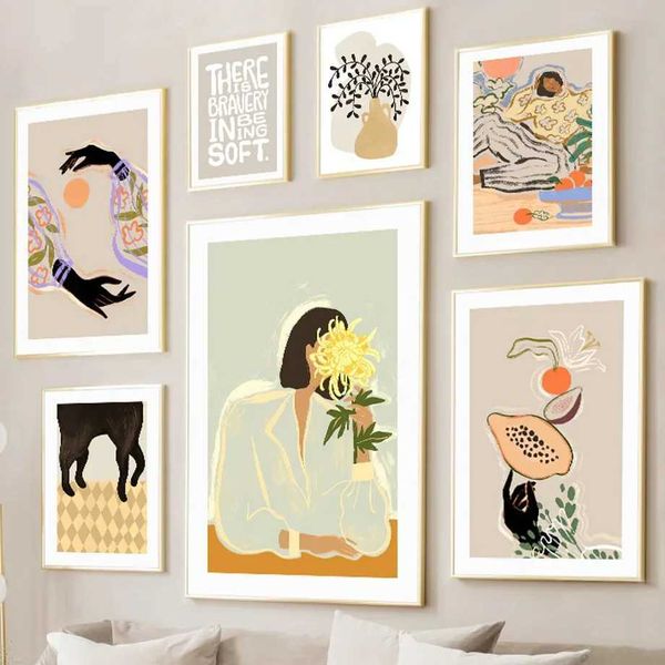 High Quality Abstract Girl Hand Fruit Flower Leaf Vase Wall Art Canvas Painting Nordic Posters And Prints Wall Pictures For Living Room Deco