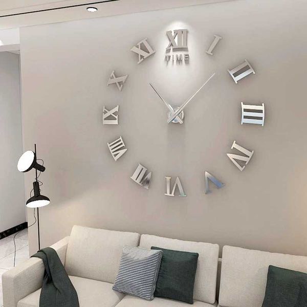 Roman Digital Wall Clock 3D DIY Mirror Wall Clock Acrylic Stickers Fashion Quartz Clocks Home Decoration W240806