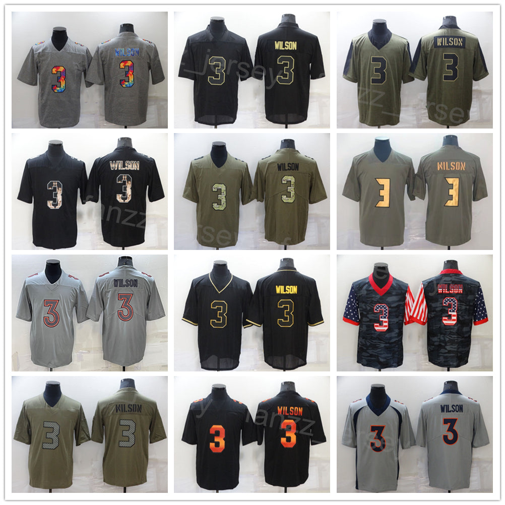 Men Football 3 Russell Wilson Jerseys Olive Salute To Service USMC Turn Back The Clock Rainbow Leopard Grain Hyphenation Goddess Shadow Flag Hemp Gr