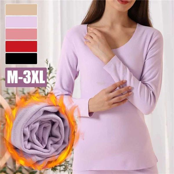 Roupa térmica de mulher térmica Winter Warm Long Johns Set Thermo Clothing Pijama Pijama Fleece lingerieca quente de dupla face sem costura2