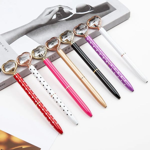 wholesale Creative Big Crystal Heart-Shaped Diamond Ballpoint Pens Fashion School Office Supplies NEW Design Big Gem Metal Ball Pen Student