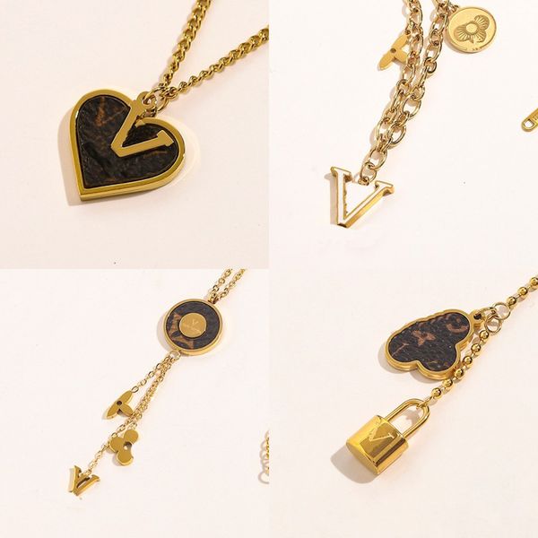 Womens Design Necklace Faux Leather 18K Gold Plated Stainless Steel Necklaces Choker Chain Letter Pendant Europe America Fashion Wedding Jew