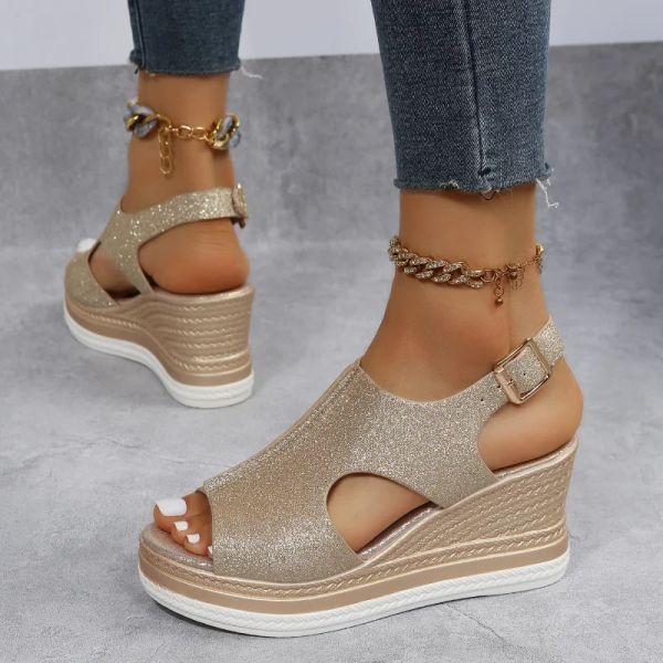 2024 New Summer Fashion All-match Wedge Heel Women Casual Open Toe Sandals Roman Platform Women&#039;s Shoes