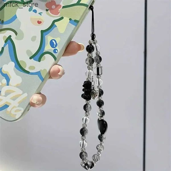 Cell Straps Charms Black Love strawberry Bear Charm Wrist Strap keycord Cellphone lanyard Girl Keychain Mobile Phone Case Hanging Chain Cute