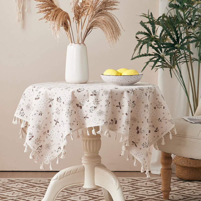 Small Floral Tablecloth Cotton and Linen Ins Small Fresh Dustproof Heat Insulation Household Dining Table Cloth Coffee Table Tablecloth