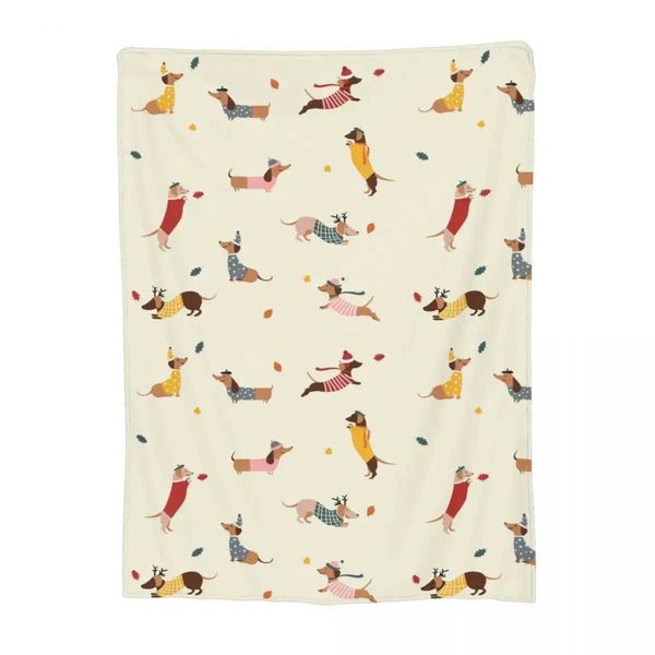 Autumn Dachshunds Blanket Fleece Bed Autumn Leaves And Dog Throw Blankets Cozy Warm for Travel BedspreadsXJ241210