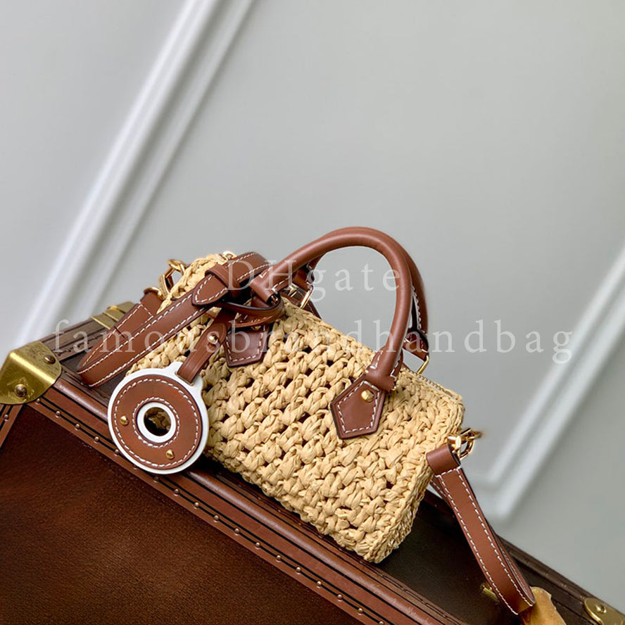 Exact Mirror Quality Raffia Crocheted Nano Boston Bag Mini Crossbody Bag 16CM Women&#039;s Mini Handbag Designer Shoulder Bag With Gift Box LS01A3