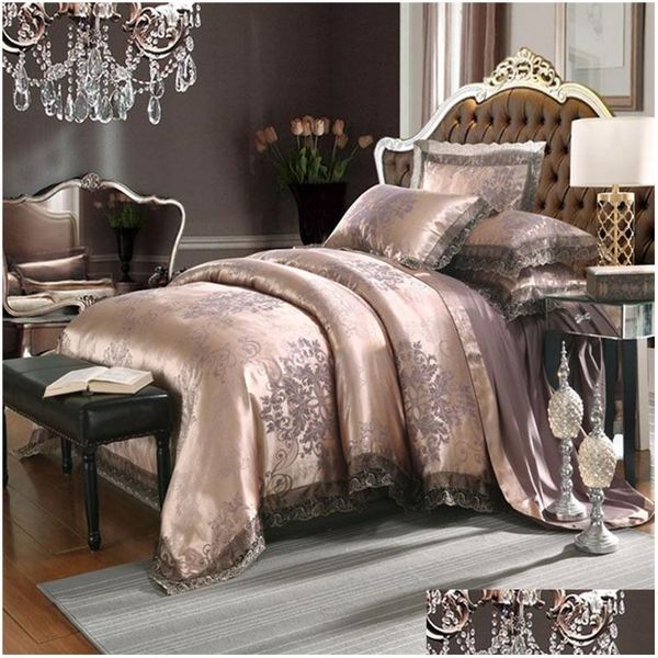 Bedding Sets Jacquard Four-Piece Duvet Er Set Lace Bed en Wholesale Drop Delivery Home Garden Textiles Supplies Otl5Y