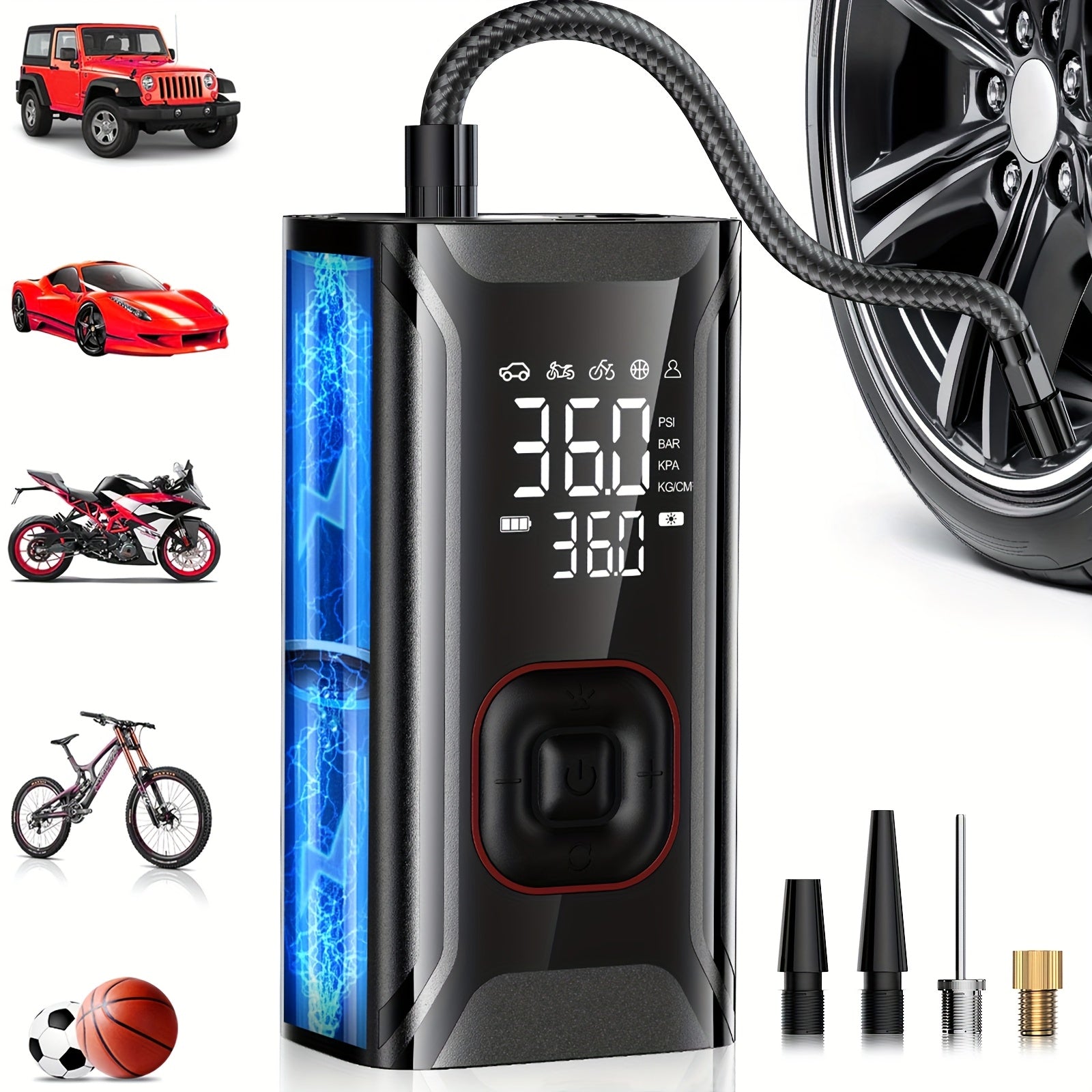 TEMU Tire Inflator Portable Air Compressor - Cordless Air Pump For Car Tires - 150psi &10000 Mah Battery Portable Tire Inflator For Car With Pressure