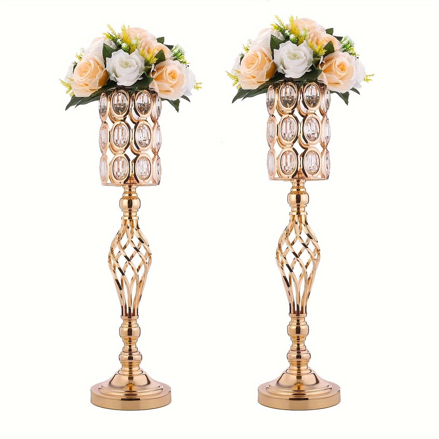 TEMU 2pcs-10pcs Metal Crystal Wedding Centerpiece Vase, Trumpet Vase, Wedding Table Center Decoration, Banquet Restaurant Living Room Decoration