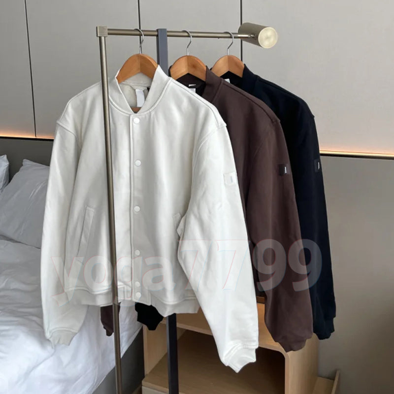 Mens Womens Yoga Jacket Baseball Coat Solid Color Black White Autumn Winter Casual Long Sleeve Soft Button Front Ribbed Cuff Jacket Fleece Outdoor E