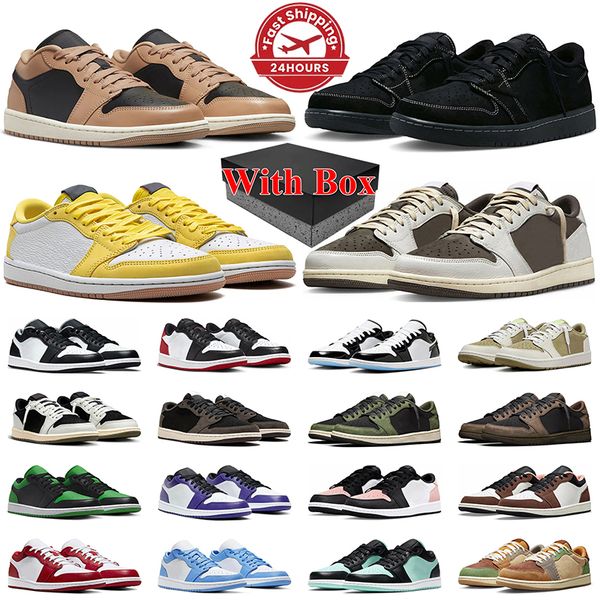 With Box Men Women Basketball Shoes Olive Brown Mocha Black Cement White Court Purple Grey Designer Sneakers Jumpmaan 1 low mens trainer