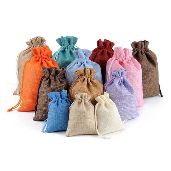 Eco-Friendly Burlap Mini Jute Sackcloth En Drawstring Jewelry Pouches Bag Christmas Gift Packaging Bags S s