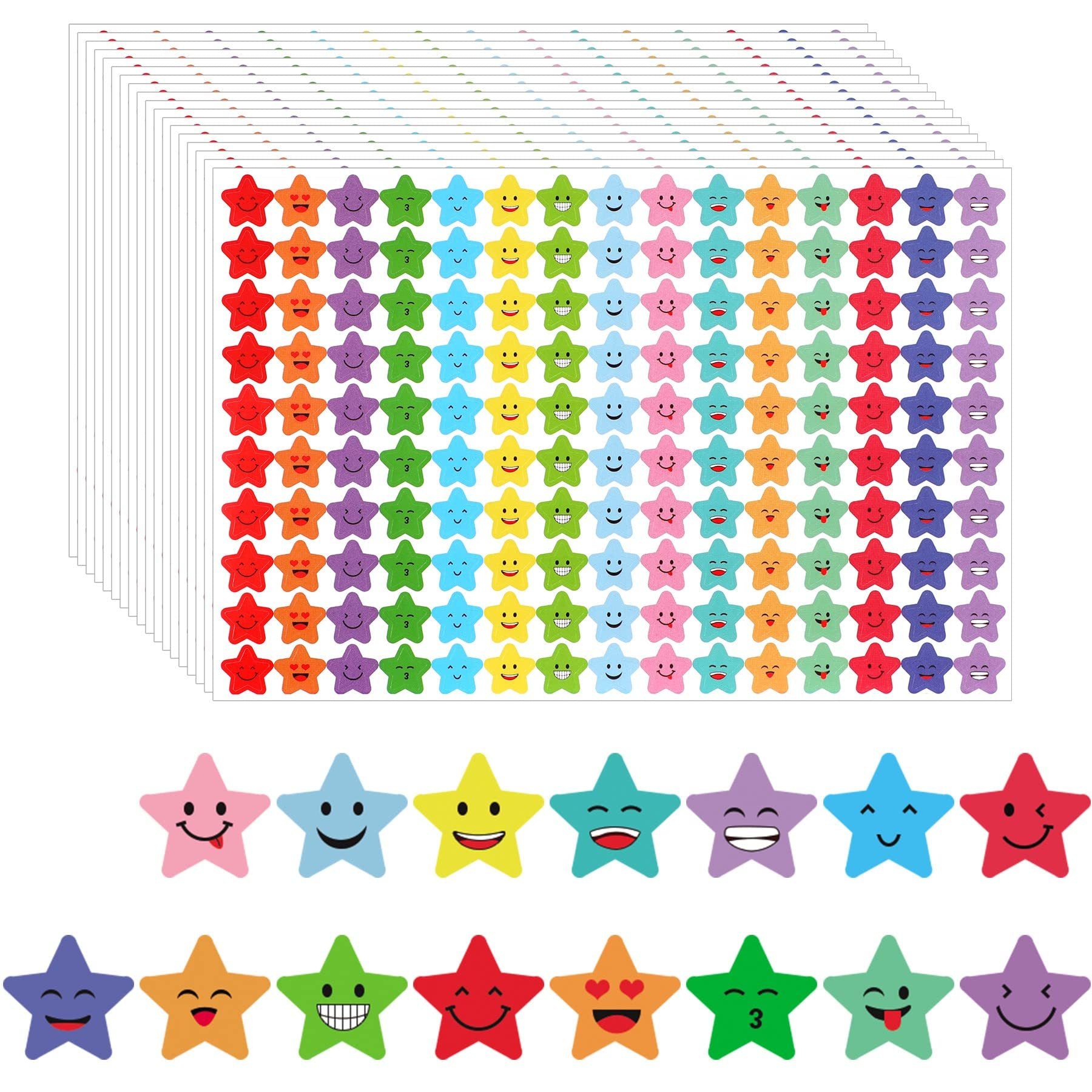 TEMU 1500pcs Star Stickers 15 Designs Happy Face Reward Chart Behavior Labels For Diy Crafts Scrapbooking School Office Supplies Eid Mubarak