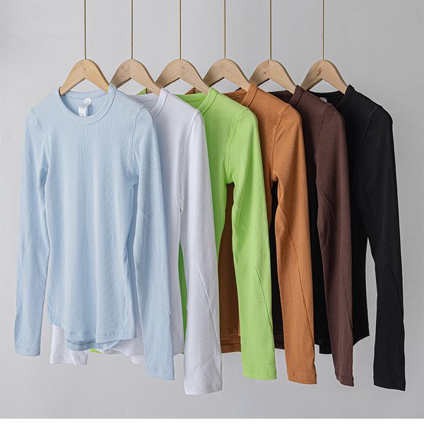 2025--Womens Yoga Hold Tight Shirts Long Sleeve Shirt Solid Color Sports Fitness Women Round Neck Top Jogging Sportswear Breathable