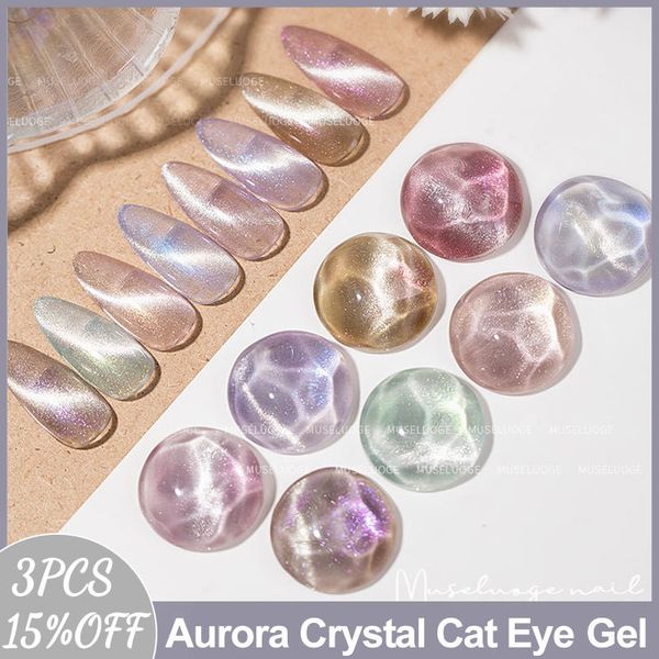 Nail Polish MUSELUOGE 8color-set Aurora Crystal Cat Eye Gel Polish Gel Nails Polish 15ml Semi Permanent Soak Off Gel Magnetic Nail Polish 23