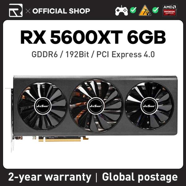JIESHUO RX 5600XT 6GB AMD Radeon Three Fans Graphics Card GPU Gddr6 192bit PCIE 4.0 Support Computer Desktop Gaming Video Card