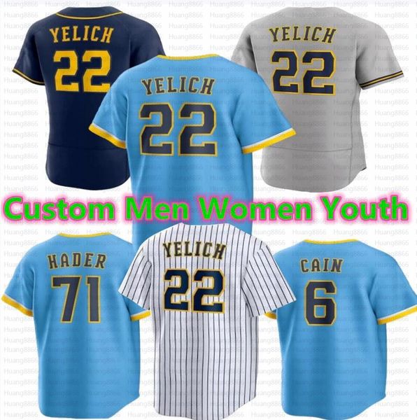 Custom Baseball Jerseys Christian Yelich Corbin Burnes Willy Adames Brandon Woodruff Rowdy Tellez Robin Yount William Contreras Luke Voit Lu