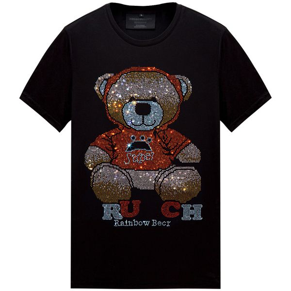 Designer Rhinestone T Shirts Men Short-sleeved Casual Women Tops for Summer Tee Breathable Comfortable Mercerized Cotton