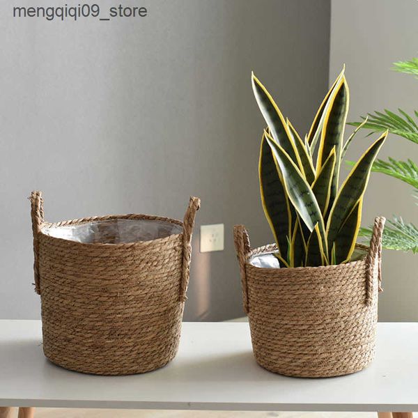 Planters Pots Extra large extra large grass woven flowerpot extra large potted plant green plant flower basket woven plant basket high pot i