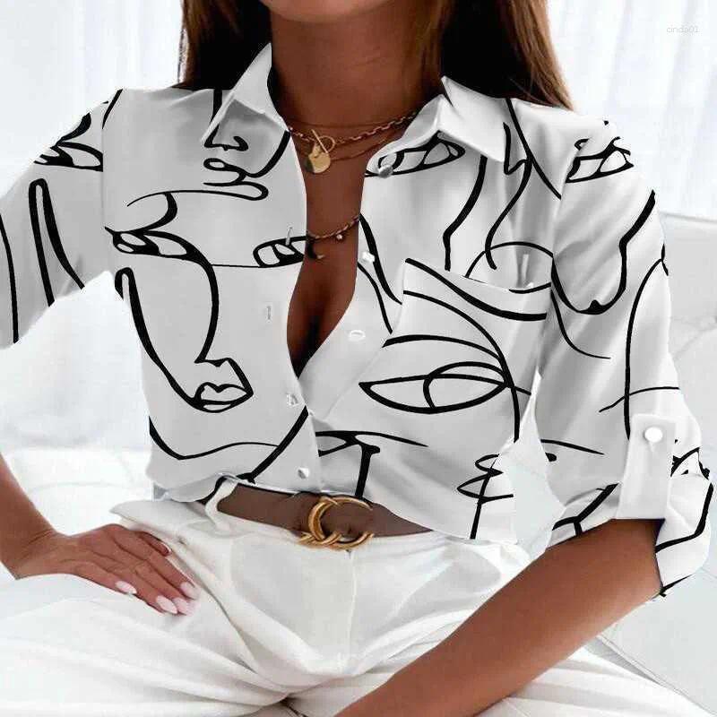 Women&#039;s Blouses Designer Women Lapel Neck Shirt Spring Printed Blouse Floral Fashion Shirts Tops Long Sleeved