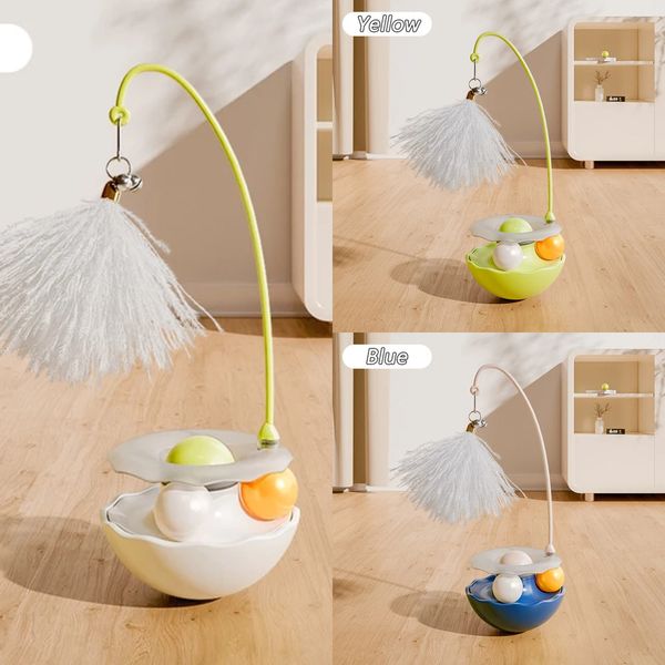 New New Funny Tumbler Toys For Bite Resistant Removable Turntable Plush Feathers Toy Interactive Teasing Stick With Cat Mint