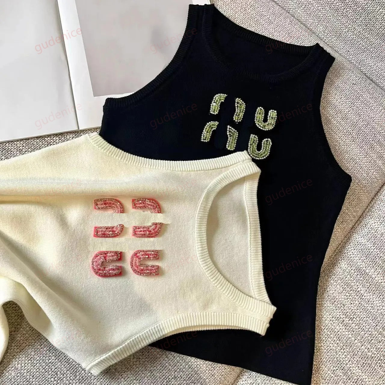 Embroidery Tank Top Summer Short Slim Navel exposed outfit Elastic Sports Knitted Tanks