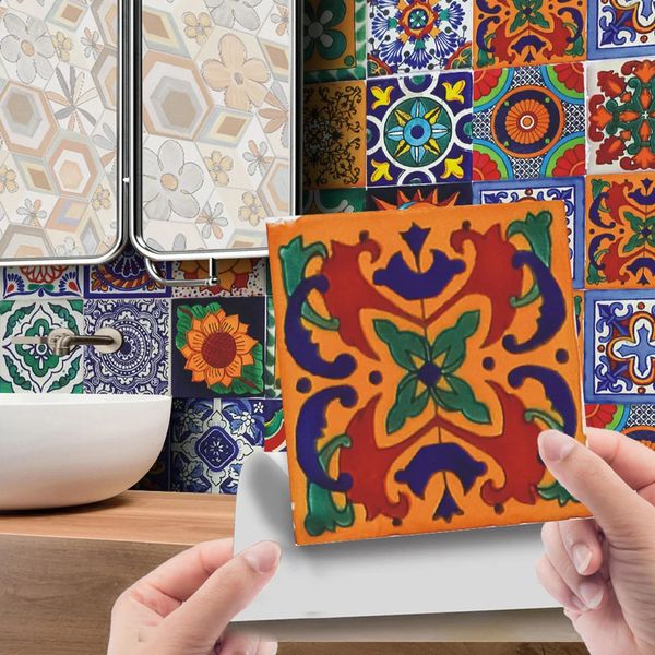 24Pcs Vintage SelfStick Wall Sticker DIY Bathroom And Kitchen Waterproof Tile Decal Colorful Tiles Stickers Home Decor Set 240727