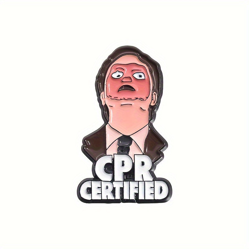 TEMU Qihoo Enamel Lapel Pin - Red Face Light Beige With "cpr Certified" Text, Alloy Metal Badge For Backpack, Coat, Decor - Humorous Gift For