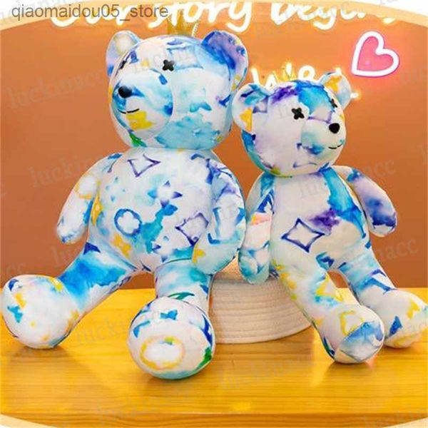 Children Dolls Colorful Trend Crown Bear Pillow wer Printing Fluid Bears Plush Toy Cute Teddy Stuffed Cotton Doll Gift For Girls Boys Q24062