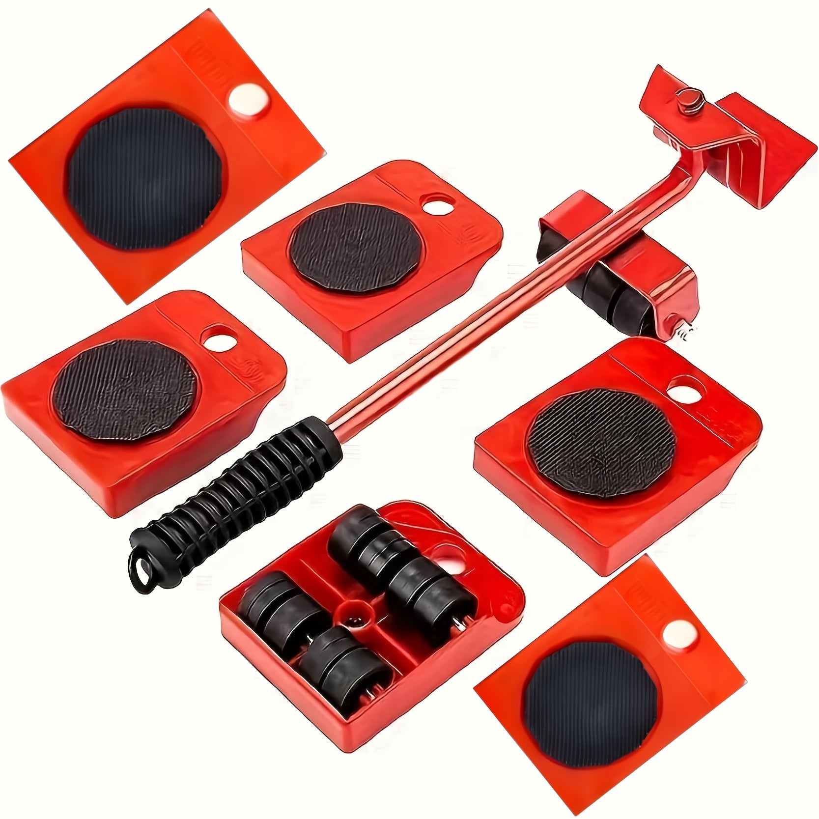 TEMU 7pcs Heavy-duty Furniture Mobile Skateboard - Polished Metal Structure With Red Wheels, Labor-saving Handling Tools For Electrical Appliances,