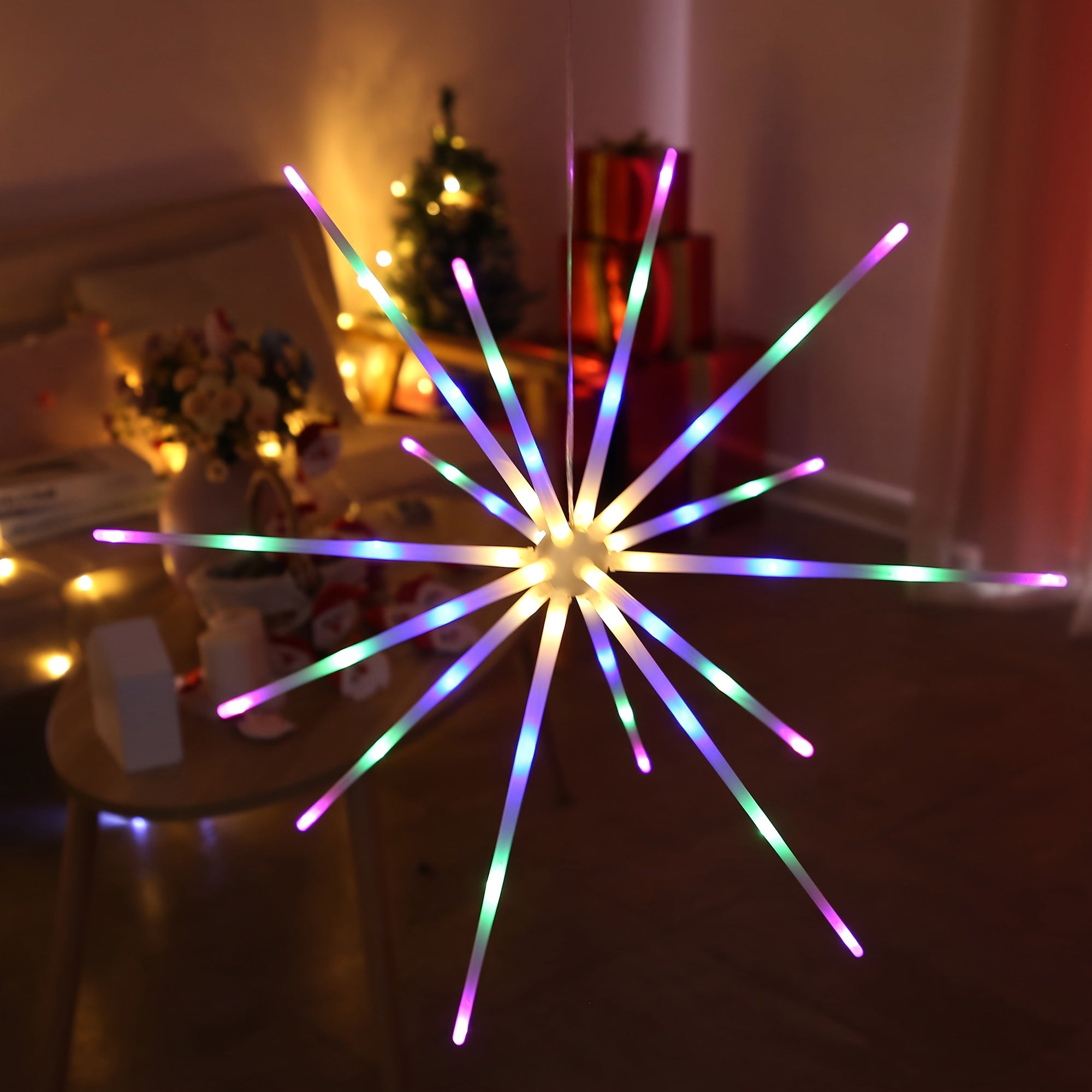 TEMU 1pc, Garage Led Lights Firework Lighter Starburst String Light Led Starry String Hanging Lights 14 Plastic Tubes Patio Lights Landscape Lighting