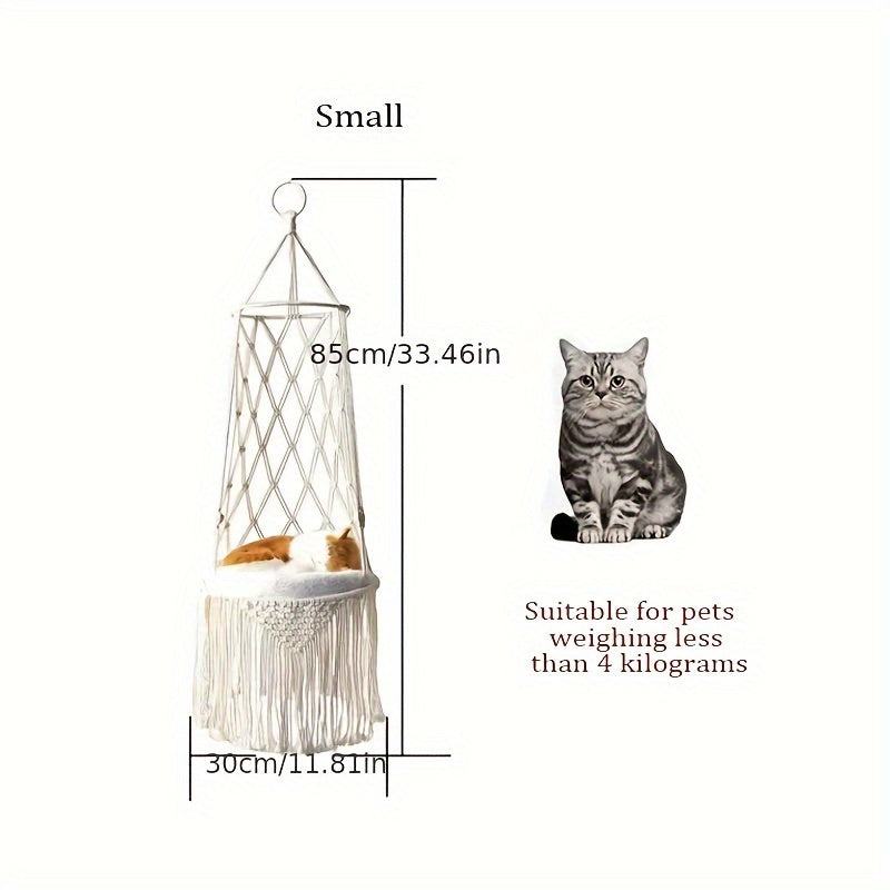 TEMU Bohemian Hand-woven Cat Hammock Swing - Macrame Pet Bed, Hanging Cat Basket Chair, Breathable Indoor Cat Furniture, Gift For Cat Lovers (cushion